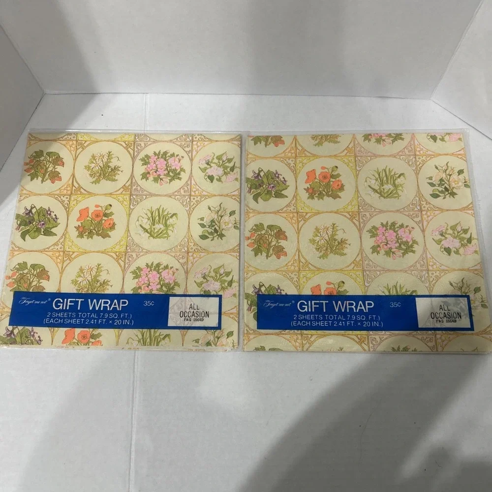 12 Packs of  Vintage Gift Wrapping Paper Forget Me Not Botanical Cottagecore